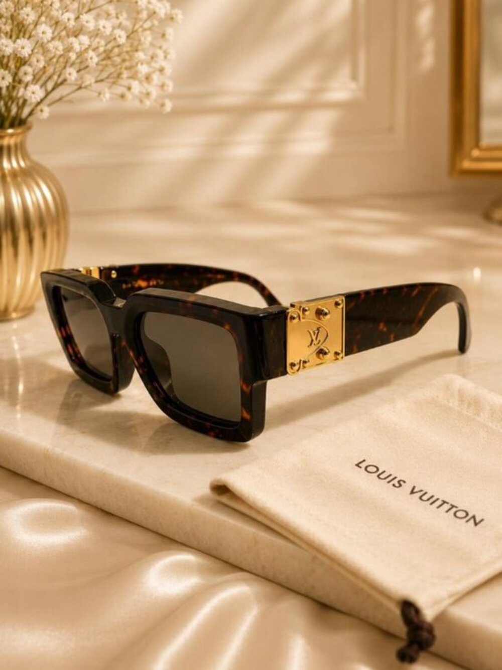 Authentic Louis Vuitton LV Millionaire Sunglasses Tortoise Gold Logo Oversized